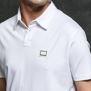 Rare Rabbit Men's Badger-1 White Cotton Fabric Collared Neck Half Sleeves Solid Polo T-Shirt
