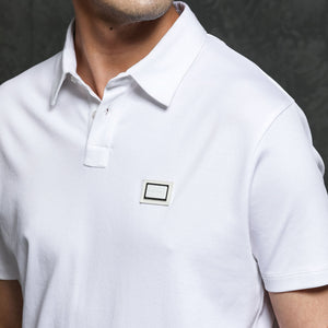 Rare Rabbit Men's Badger-1 White Cotton Fabric Collared Neck Half Sleeves Solid Polo T-Shirt