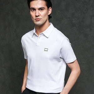 Rare Rabbit Men's Badger-1 White Cotton Fabric Collared Neck Half Sleeves Solid Polo T-Shirt