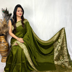 Dola Silk Golden Zari Border Saree