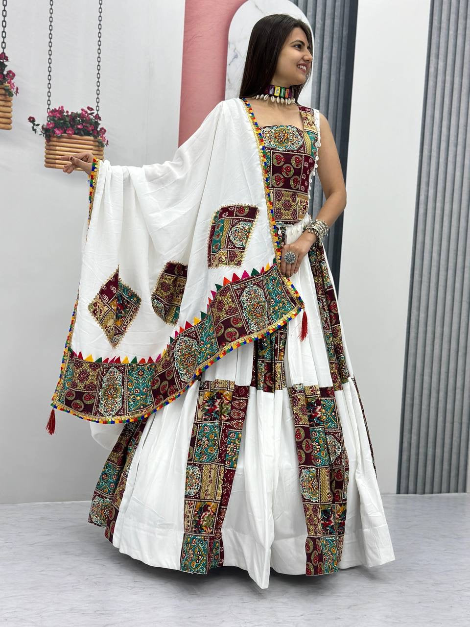 Pure Cotton White Concept Navratri Special Chaniya Choli