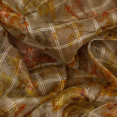 Grey Woven Organza Saree With Floral Prints-Grey