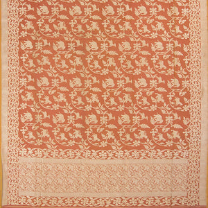 Rust Handwoven Benares Silk Saree With Vanasingaram Motifs