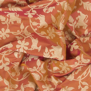 Rust Handwoven Benares Silk Saree With Vanasingaram Motifs