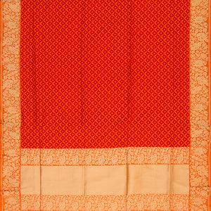 Orange Handwoven Benares Silk Saree With Floral Motifs On Border And Pallu