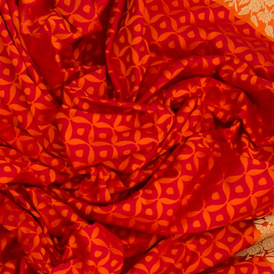 Orange Handwoven Benares Silk Saree With Floral Motifs On Border And Pallu