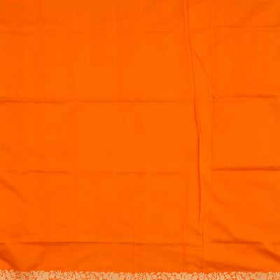 Orange Handwoven Benares Silk Saree With Floral Motifs On Border And Pallu