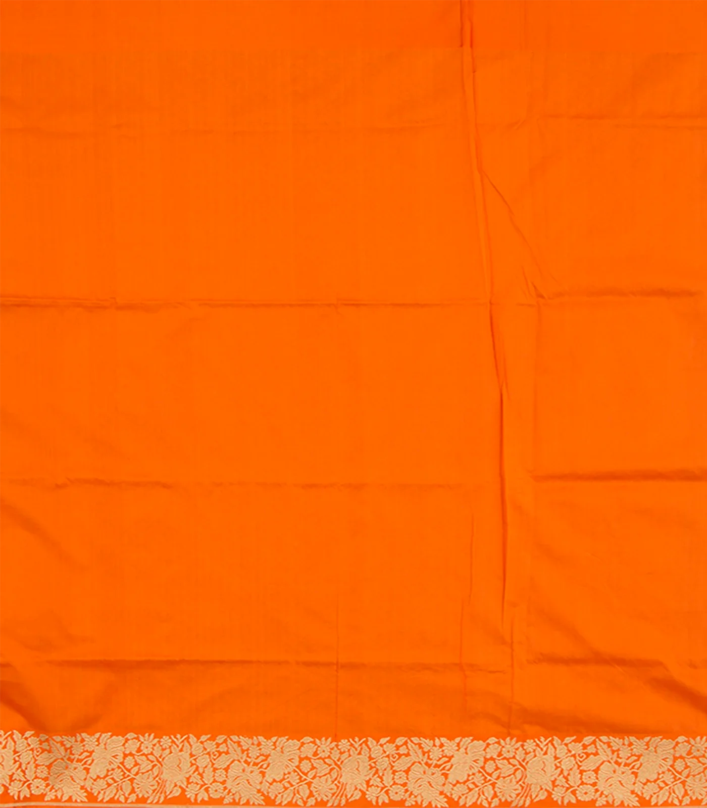 Orange Handwoven Benares Silk Saree With Floral Motifs On Border And Pallu