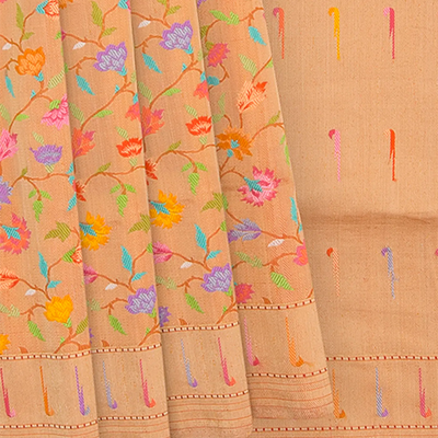 Beige Handwoven Benares Tissue Silk Saree With Floral Jamdani Motifs