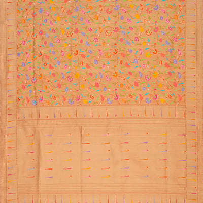 Beige Handwoven Benares Tissue Silk Saree With Floral Jamdani Motifs