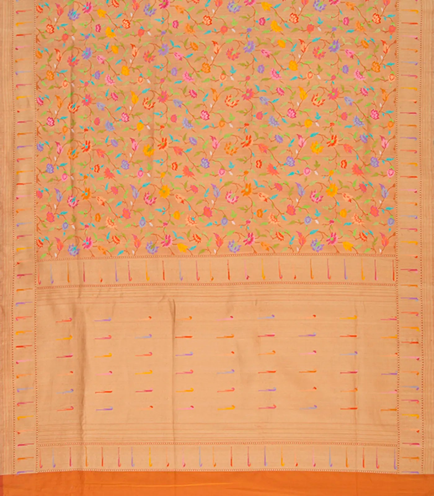 Beige Handwoven Benares Tissue Silk Saree With Floral Jamdani Motifs