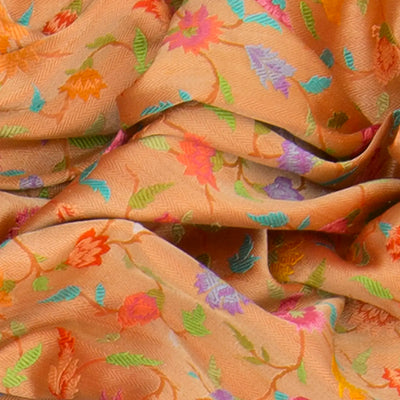 Beige Handwoven Benares Tissue Silk Saree With Floral Jamdani Motifs