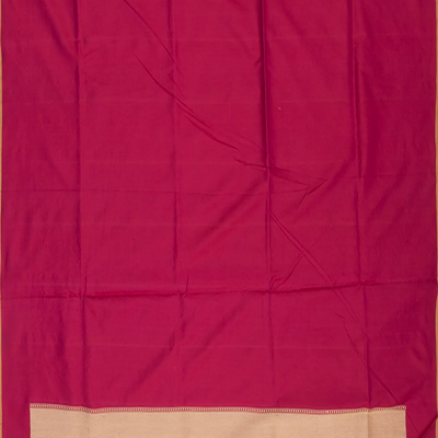 Red Handwoven Benares Silk Saree With Floral Motifs In Diagonal Stripes in Gold And Silver Zari