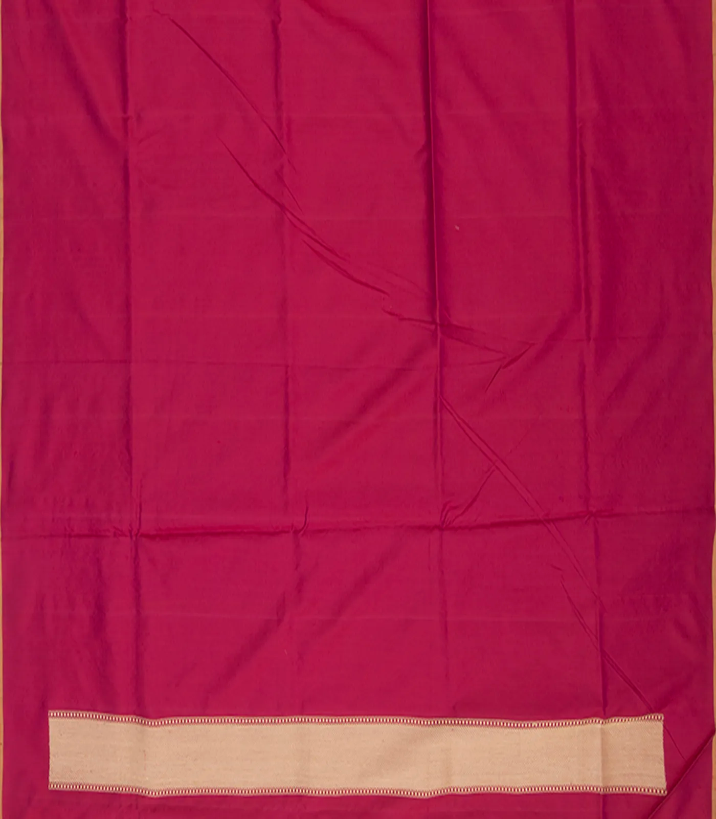 Red Handwoven Benares Silk Saree With Floral Motifs In Diagonal Stripes in Gold And Silver Zari