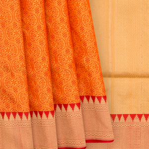 Orange Handwoven Benares Silk Saree With Floral Motifs