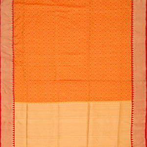Orange Handwoven Benares Silk Saree With Floral Motifs