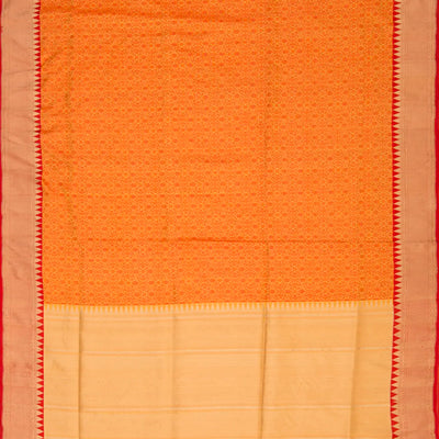 Orange Handwoven Benares Silk Saree With Floral Motifs