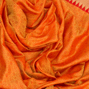 Orange Handwoven Benares Silk Saree With Floral Motifs