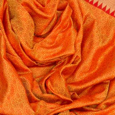 Orange Handwoven Benares Silk Saree With Floral Motifs