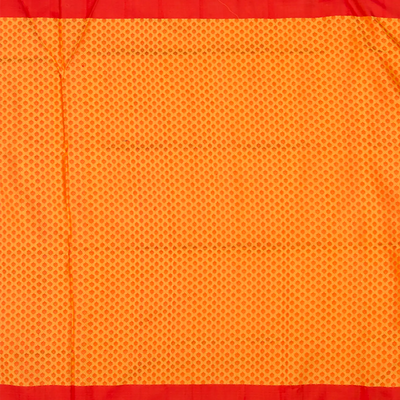 Orange Handwoven Benares Silk Saree With Floral Motifs