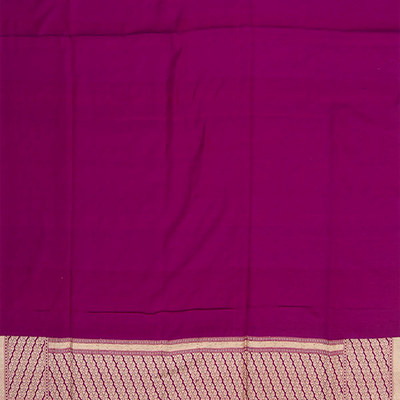 Purple Handwoven Benares Silk Saree With Zari checks and Peacock, Yazhi Elephant Motifs