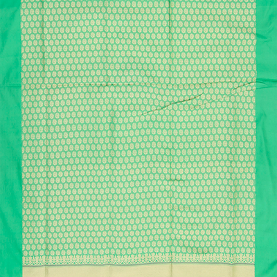 Green Handwoven Benares Silk Saree With Floral Motifs In Gold & Silver Zari