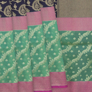 Navy Blue Handwoven Benares Silk Saree