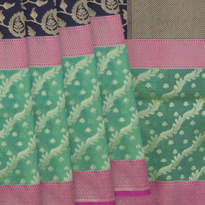 Navy Blue Handwoven Benares Silk Saree