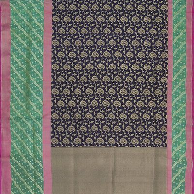 Navy Blue Handwoven Benares Silk Saree