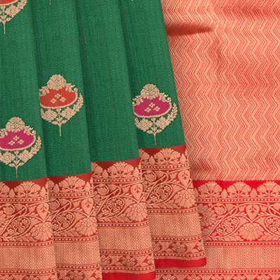 Dark-Green Handwoven Banarasi Silk Saree