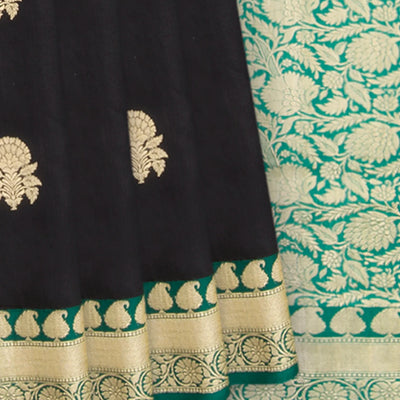 Black  Handwoven Benares Silk Saree-Black