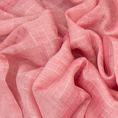 Baby Pink Handwoven Benares Linen Silk Saree With Checks