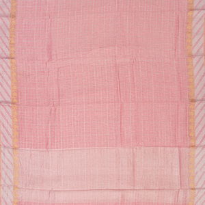 Baby Pink Handwoven Benares Linen Silk Saree With Checks