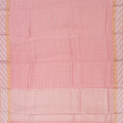 Baby Pink Handwoven Benares Linen Silk Saree With Checks