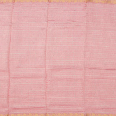 Baby Pink Handwoven Benares Linen Silk Saree With Checks