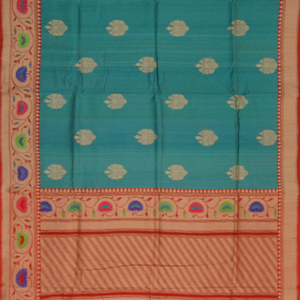 Mustard Handwoven Benares Tussar Silk Saree Red Contrast Border-Mustard