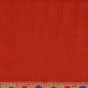 Mustard Handwoven Benares Tussar Silk Saree Red Contrast Border-Mustard