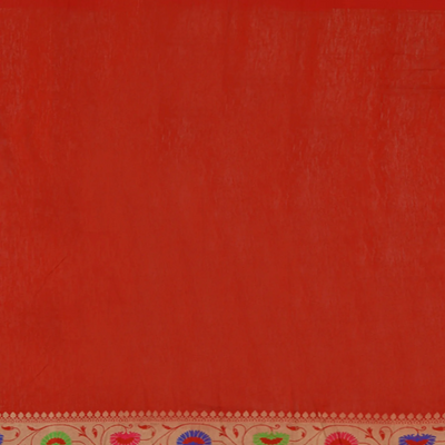 Mustard Handwoven Benares Tussar Silk Saree Red Contrast Border-Mustard