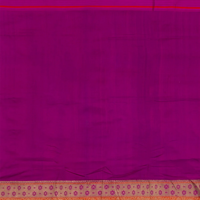 Green Handwoven Benarasi Tussar Silk Saree With Flower Butta With Purple Evening Morning Border-Green