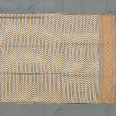 Grey Handwoven Benarasi SIlk Saree With Flower Butta & Diamond Motifs in Border & Pallu-Grey