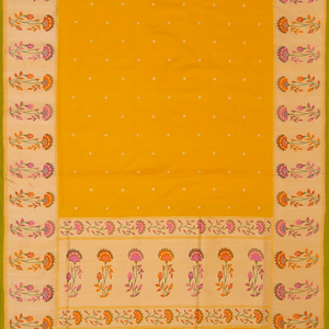 Mustard Handwoven Benarasi Silk Saree With Micro Butta & Flower Motifs in Meena Border & Pallu-Mustard