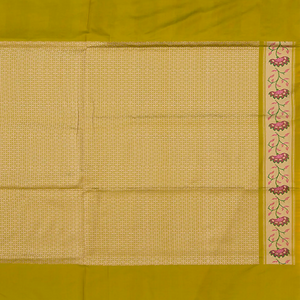 Mustard Handwoven Benarasi Silk Saree With Micro Butta & Flower Motifs in Meena Border & Pallu-Mustard