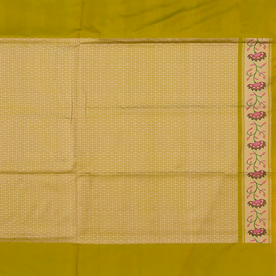 Mustard Handwoven Benarasi Silk Saree With Micro Butta & Flower Motifs in Meena Border & Pallu-Mustard
