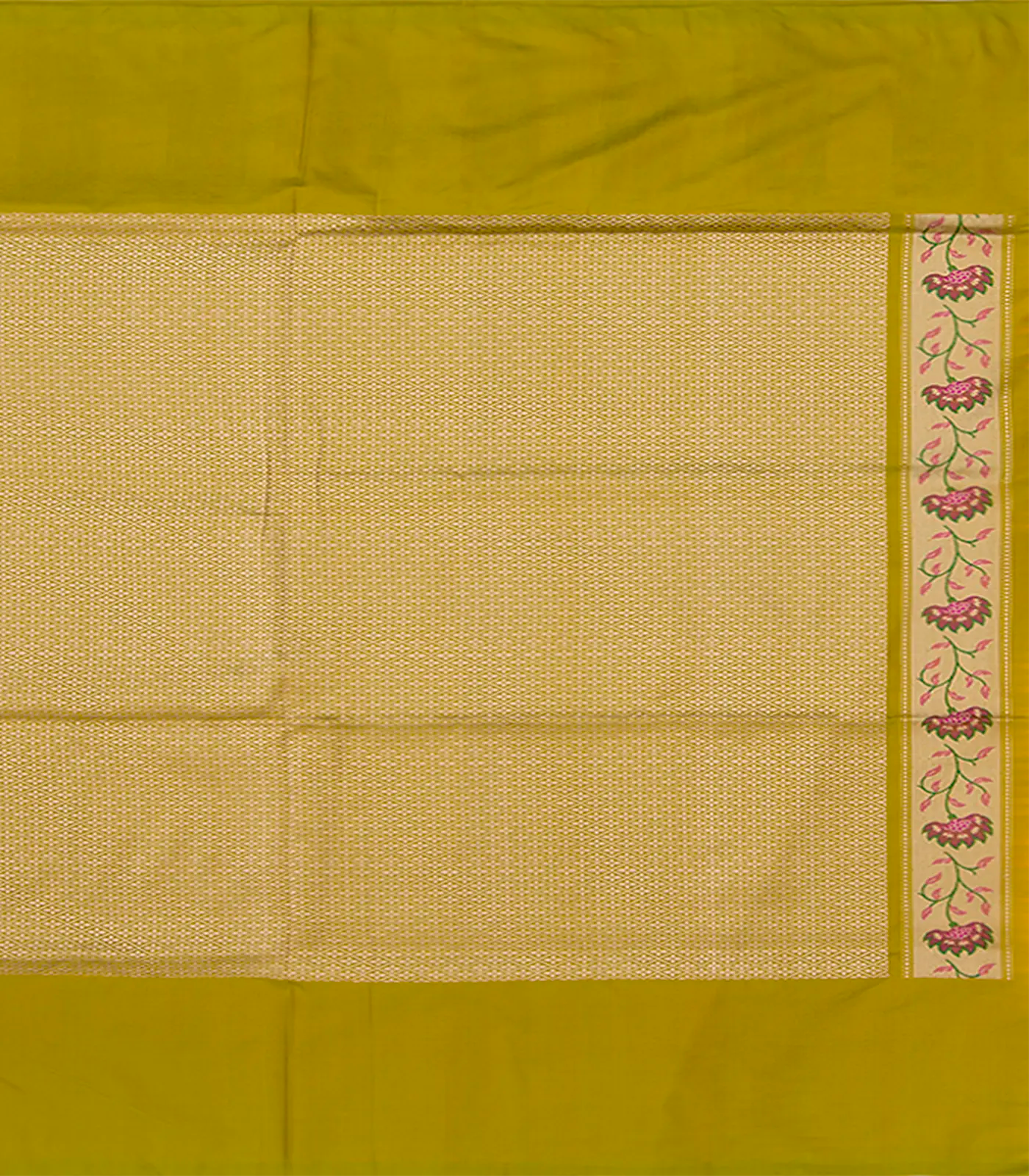 Mustard Handwoven Benarasi Silk Saree With Micro Butta & Flower Motifs in Meena Border & Pallu-Mustard