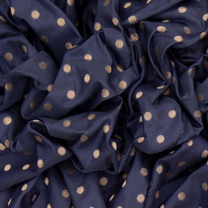 Blue Handwoven Benarasi Silk Saree With Dotted Motifs & Floral Motifs in Contrast Pink Border-Blue