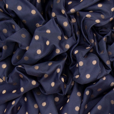 Blue Handwoven Benarasi Silk Saree With Dotted Motifs & Floral Motifs in Contrast Pink Border-Blue