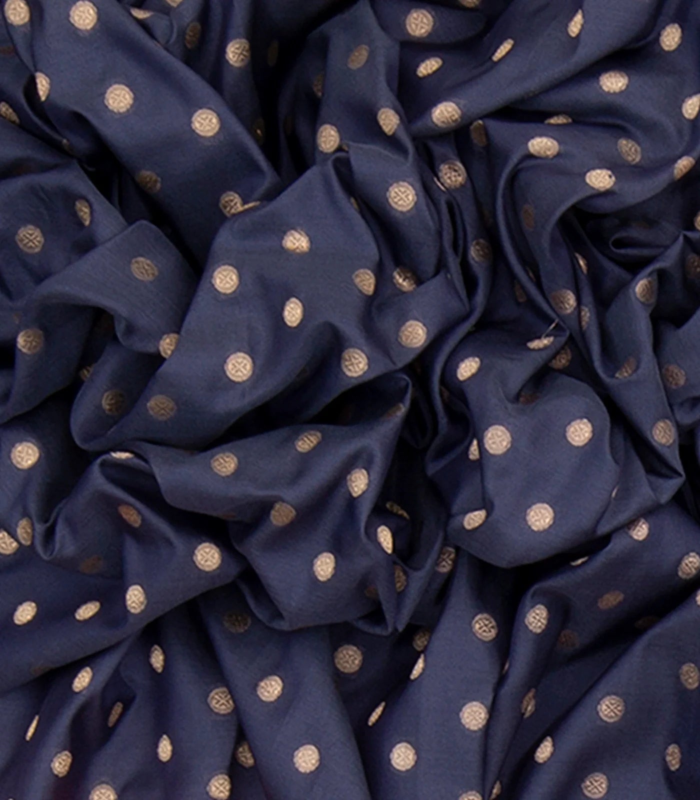 Blue Handwoven Benarasi Silk Saree With Dotted Motifs & Floral Motifs in Contrast Pink Border-Blue