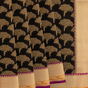 Black Handwoven Benarasi Silk Saree With Tree Motifs & Paisley Motifs in Pink Border & Pallu-Black