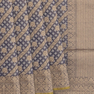 Grey Handwoven Benarasi Organza Silk Saree With Diagonal Vine Motifs -Grey