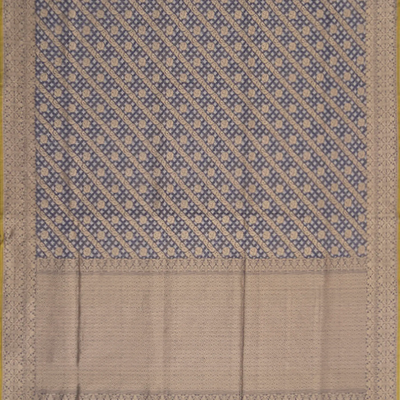 Grey Handwoven Benarasi Organza Silk Saree With Diagonal Vine Motifs -Grey